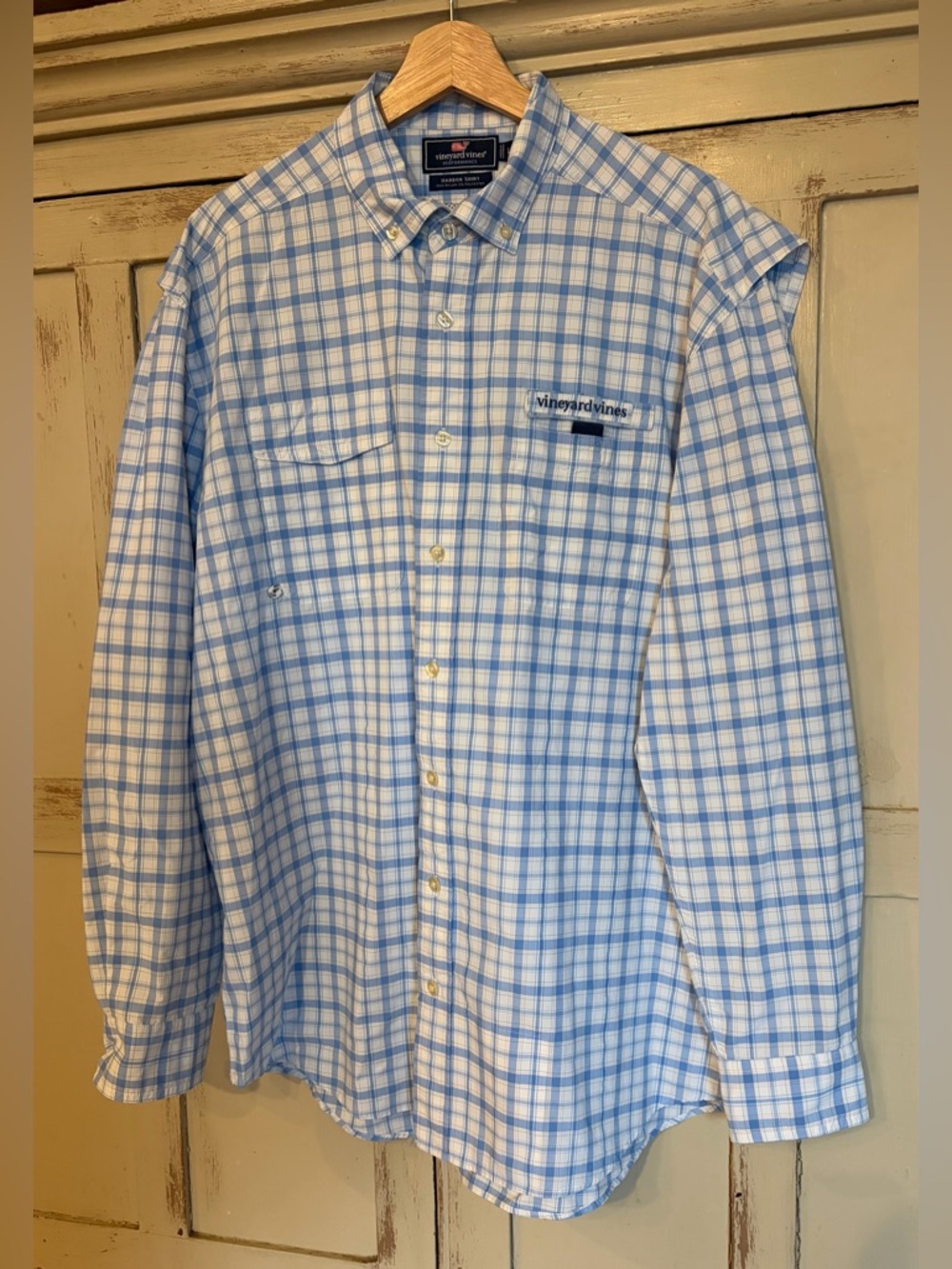 Vineyard Vines Performance Button Down Vented Shirt Blue Plaid Men’s Size Large